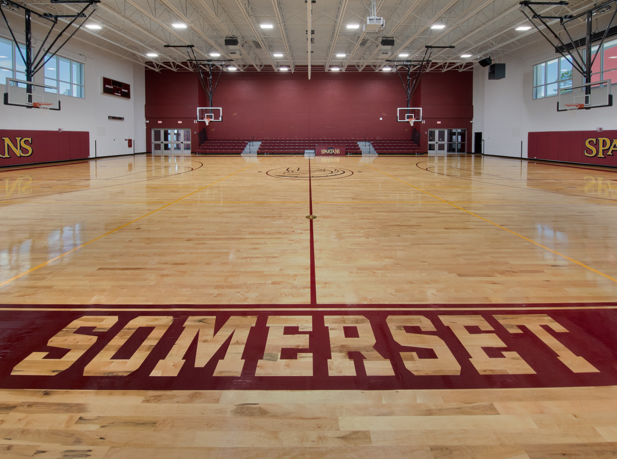 Interior design view of the gym at the  Somerset Collegiate Preparatory Academy chater hs in Port St Lucie, FL.